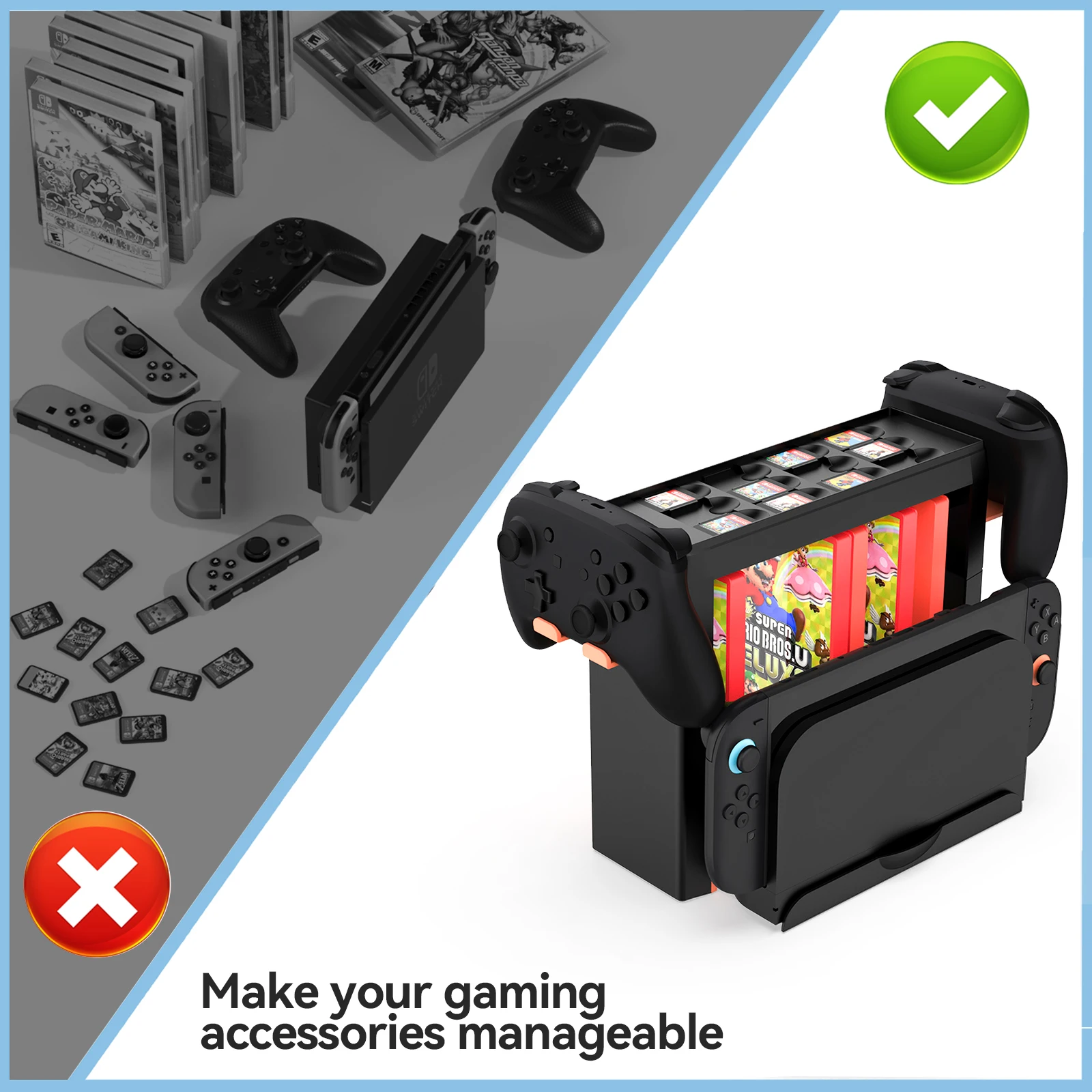 N-Switch 2와 호환되는 게임 스토리지 랙 N-S 2/N-S/N-S OLED 게임 디스크 랙용 다기능 스토리지 스탠드 키트