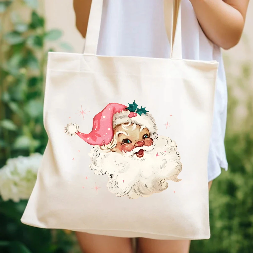 Pink Santa Women Handbag Retro Christmas Tote Bag Matching Family Bag Pink Vintage Holiday Crewneck Group Party Women's Handbags - Image 3