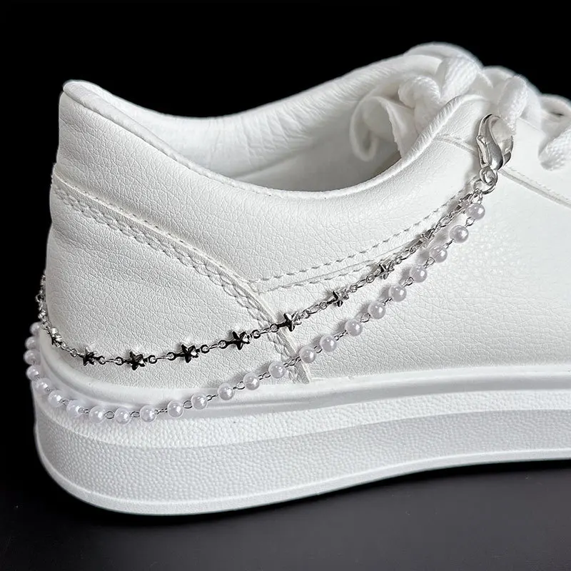 Perle Metall Doppelschichtige Schuhkette Männer Frauen Casual Schuhzubehör Seite Abnehmbare Schuhdekoration Mode Schuhe Charms 1 Stück