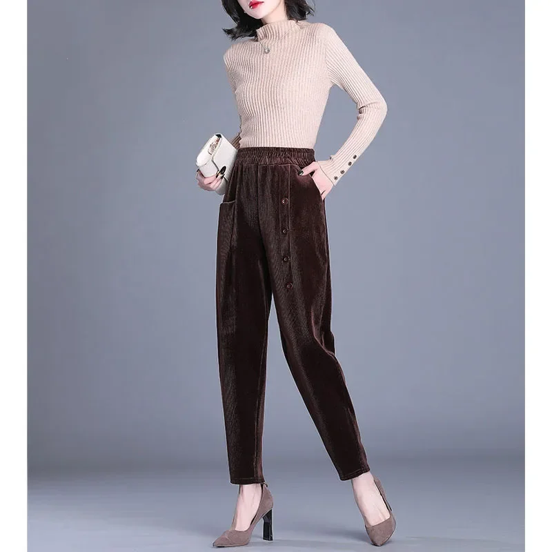 Autumn Winter New Women's Fashion Simplicity Solid Color Pockets Button Commute All-match Loose High Waist Casual Harem Pant