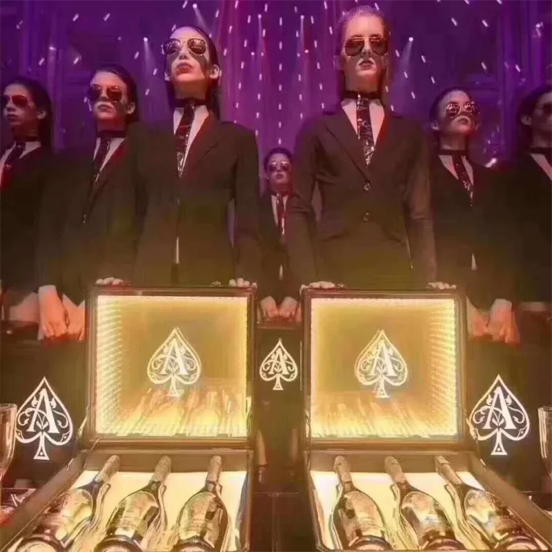 Rechargeable LED illuminated Ace of Spade Carrier Box VIP Champagne Bottle Display Case FOR NightClub Party Lounge Bar