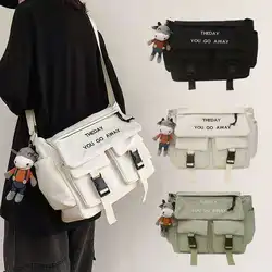 Nylon Letter Clamshell Crossbody Bags for Teenager Girls Men Messenger Bag Harajuku Women Handbags Shoulder Bag School Bags Sac
