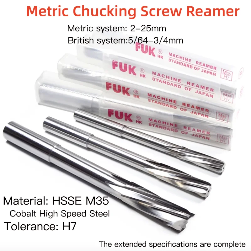 1pcs Japan FUK-HK HSSE M35 H7 Metric Chucking Screw Reamer Square Head Reamer 2 3 4 5 6 7 8 9 10-25mm Machine