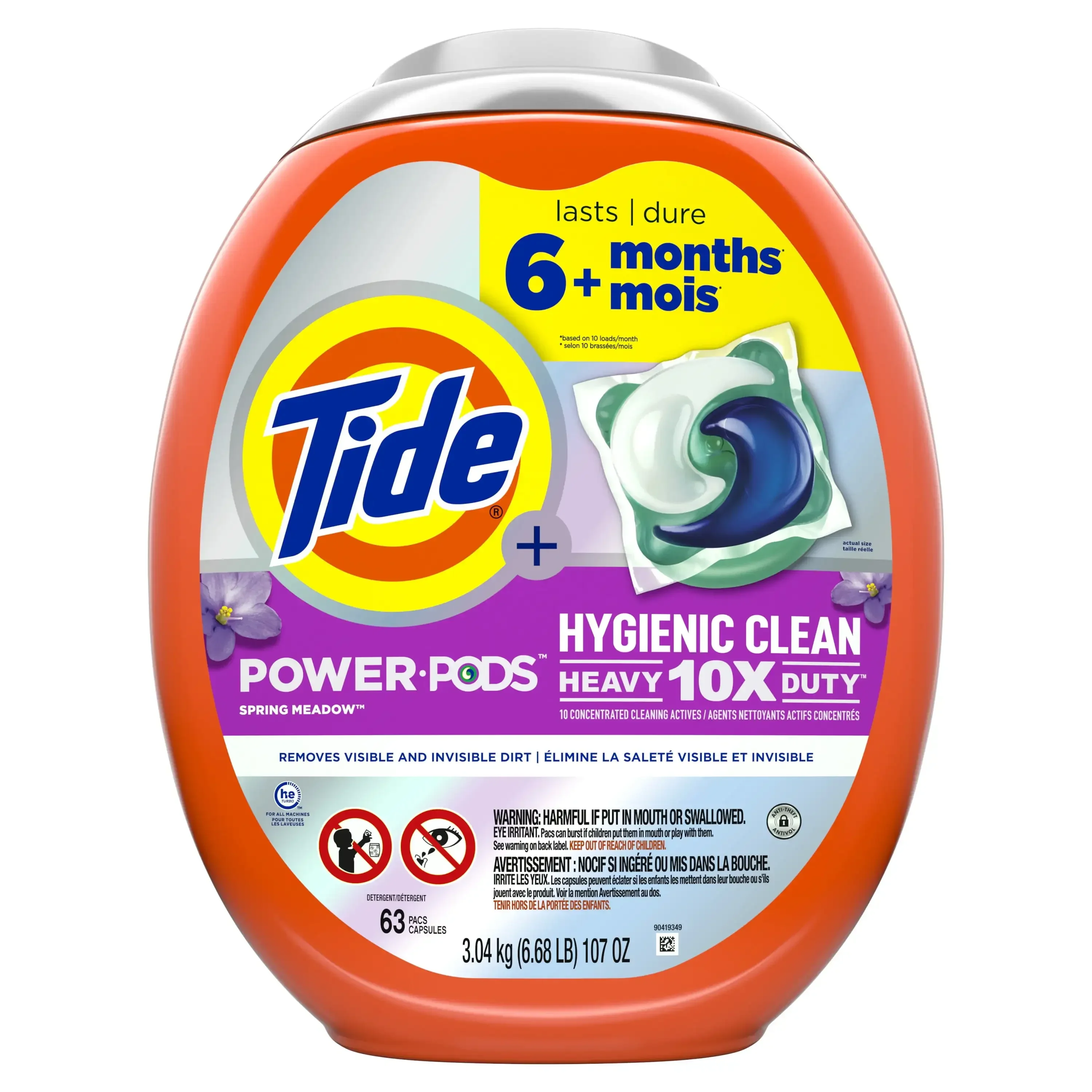 Power PODS Hygienic Clean Laundry Detergent Packs Spring Meadow Scent 63 Count Suitable for All Kinds of Washing Machines Smell