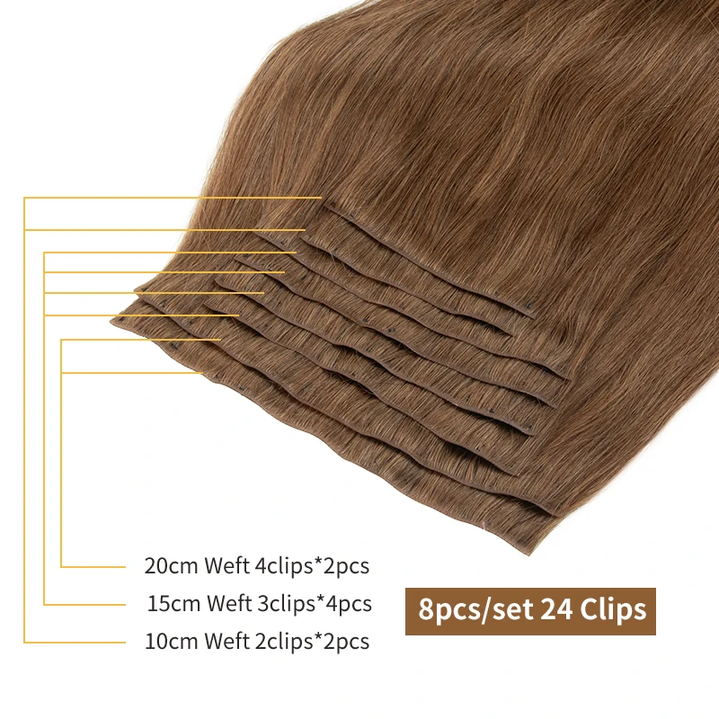 Estensioni dei capelli con clip Capelli umani veri al 100%, estensioni con clip da 12-24 pollici 100-120 g per donne, capelli lisci invisibili - immagine 4