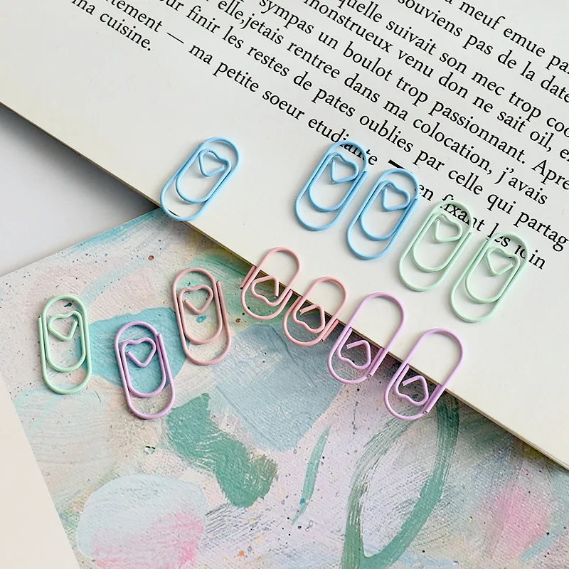 Binder Clips Paper Clips Mini Bookmark Metal Clamp Clips 50pcs Metal Love Heart Paper Clips