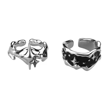 Anelli con stelle irregolari color argento Anello gotico vintage per uomo Donna Moda Croce Stella Anello aperto regolabile Regalo di gioielli Y2k