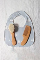 Ensemble de brosses et peignes pour bébé, coffret cadeau pour nouveau-né, laine naturelle, hêtre, peigne en bois, bavoir, attache-sucette, brosse à cheveux pour enfants 5