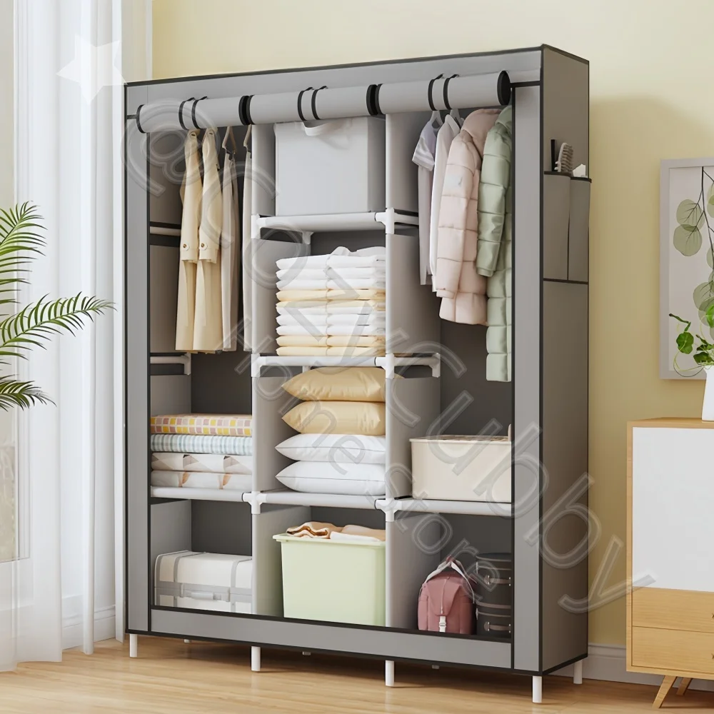 Household Multi-laye Wardrobe Dustproof Portable Large Economy Fabric Wardrobe Clothes Organizer Closet with Dustproof Cover 2