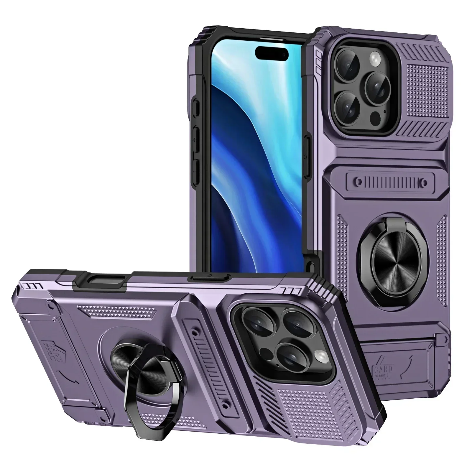 Premium Shockproof Wallet Case with Card Holder & Magnetic Rotating Kickstand