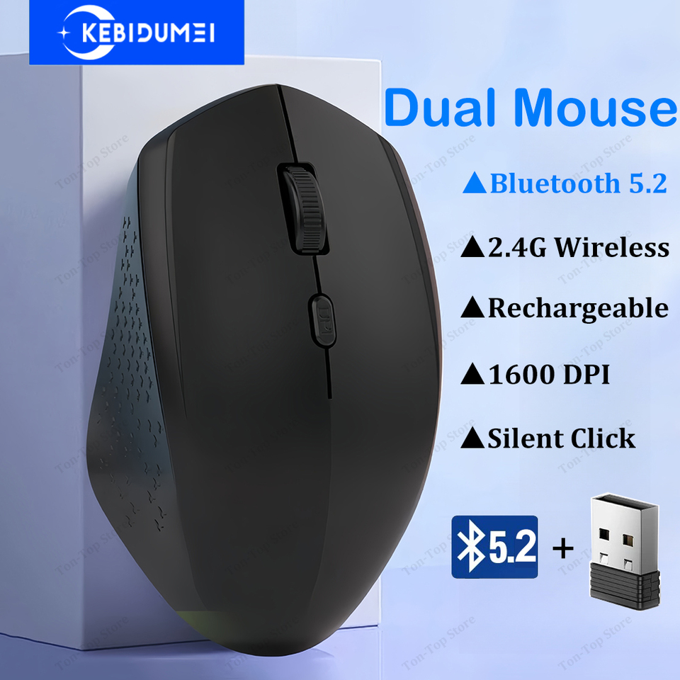 Dual-Mode Bluetooth 5.2 Mouse 2.4G Wireless Mouse Office Silent Mouse Rechargeable Gaming Mouse 1600DPI Mice For Laptop Computer