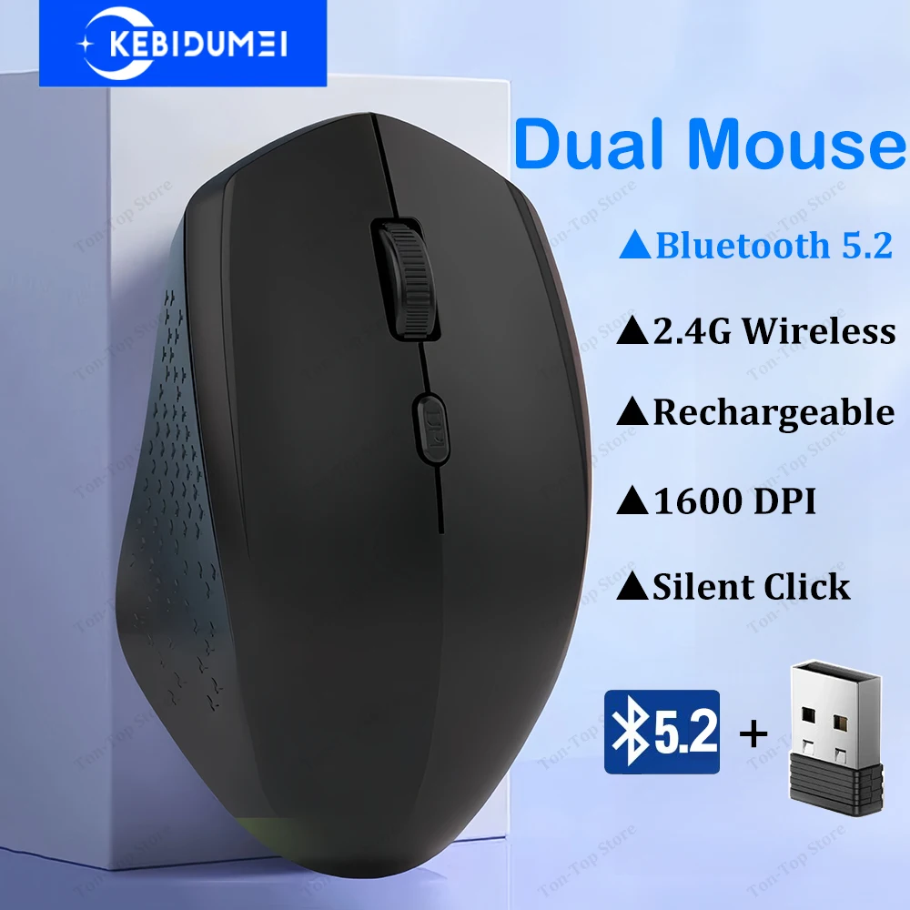 Dual-Mode Bluetooth 5.2 Mouse 2.4G Wireless Mouse Office Silent Mouse Rechargeable Gaming Mouse 1600DPI Mice For Laptop Computer 1