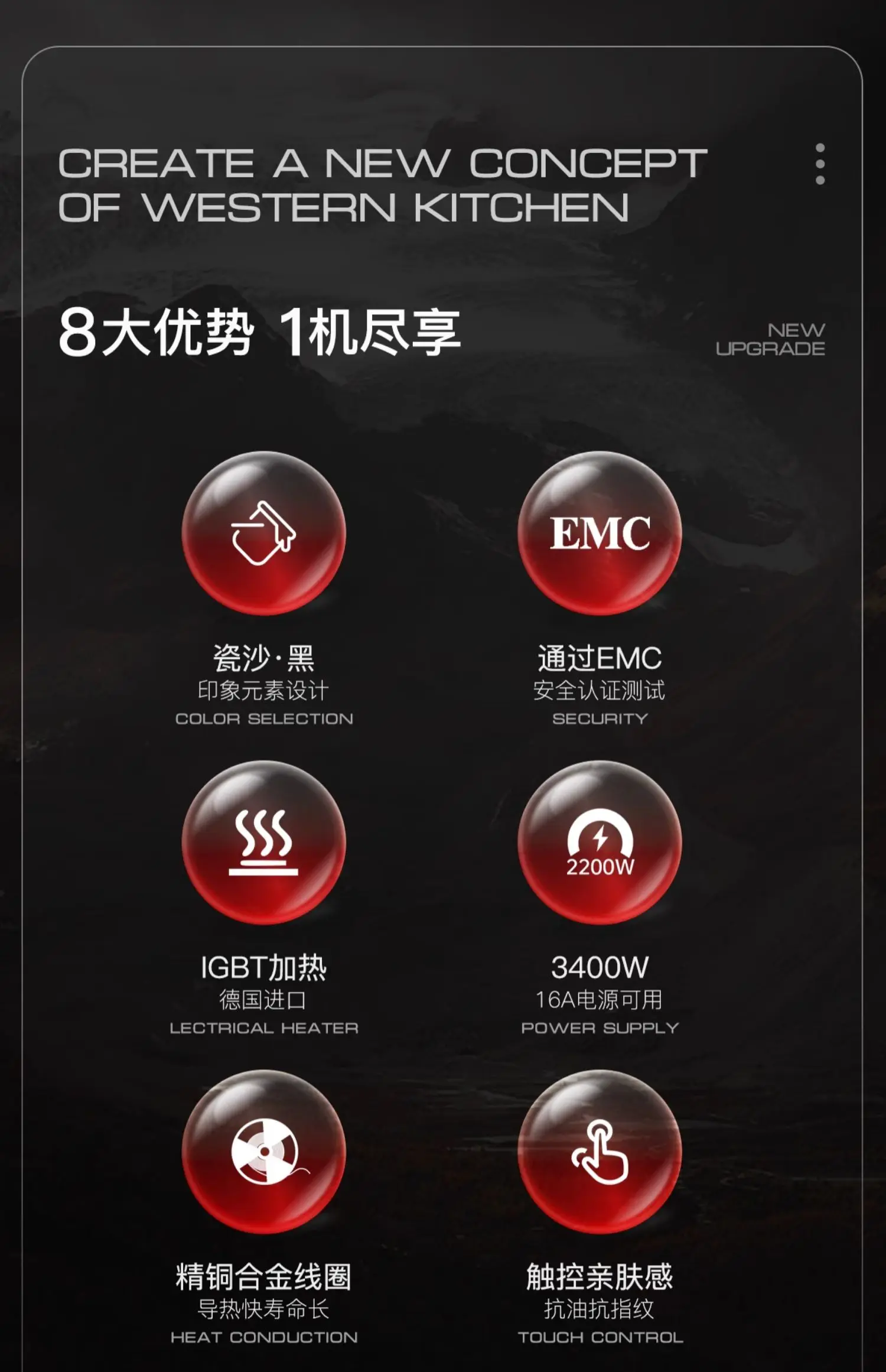 Description Picture 4 of itemAmka 220V Bulit-in Induction Hobs 735x435mm Dual Cooker Kitchen Induction Stove Touch Control Induction Cooker 3400W Firepower