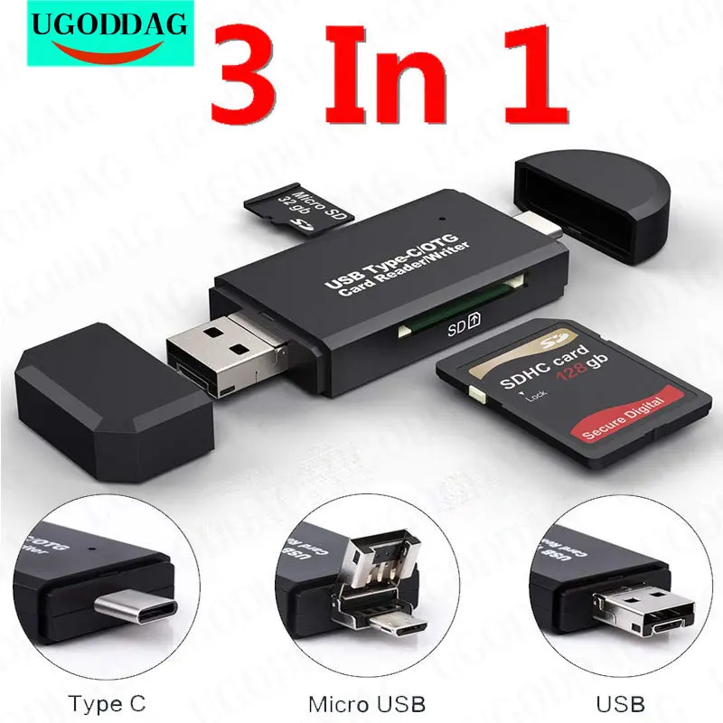 USB 2.0 OTG 마이크로 USB C 타입 카드 리더, SD 메모리 카드 리더, 마이크로 SD TF USB C 타입 OTG 카드 리더기