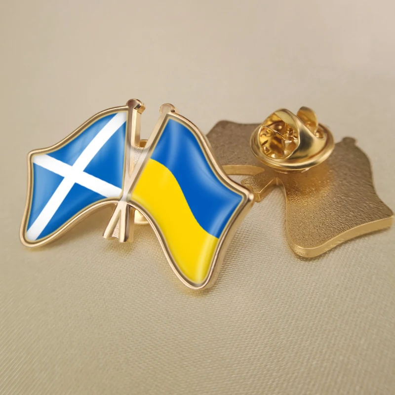 

Scotland and Ukraine Crossed Double Friendship Flags Lapel Pins Brooch Badges