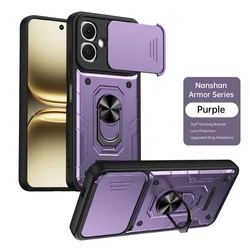 Shockproof Armor Phone Case with Slide Camera Protection & 360° Ring Holder Cover for Infinix  Hot 60 5G (PURPLE)