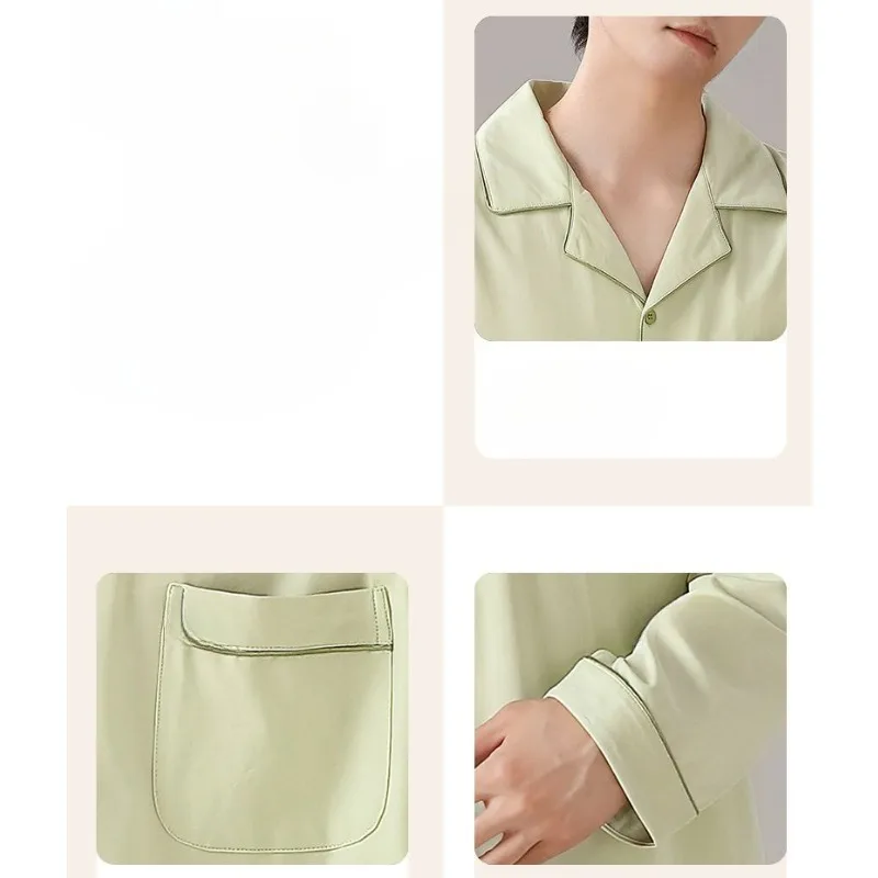 Men Sleepwear Spring Autumn Pure Cotton Long-Sleeved Casual Large Size Homewear Suit Teenagers Cardigan Thin Simple Pajamas Set