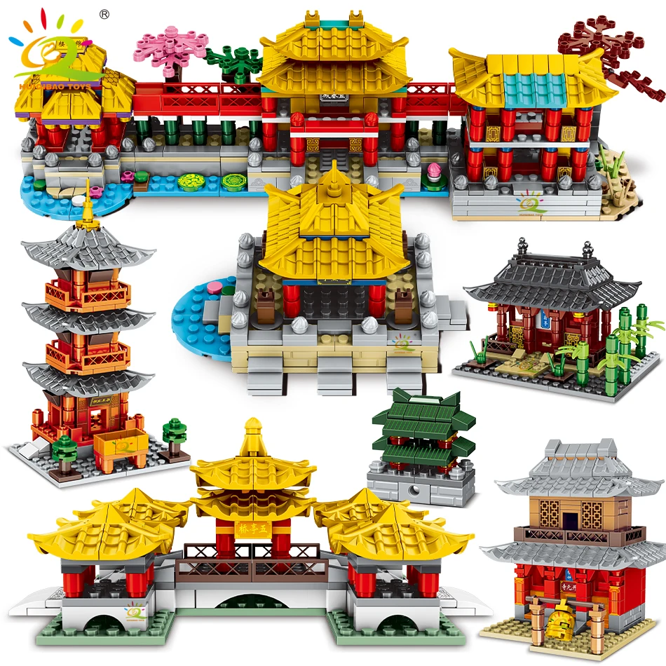 

HUIQIBAO MOC Chinese Ancient Architecture Series Building Blocks Street View Game Children City Construction Brick Toy Set Gift