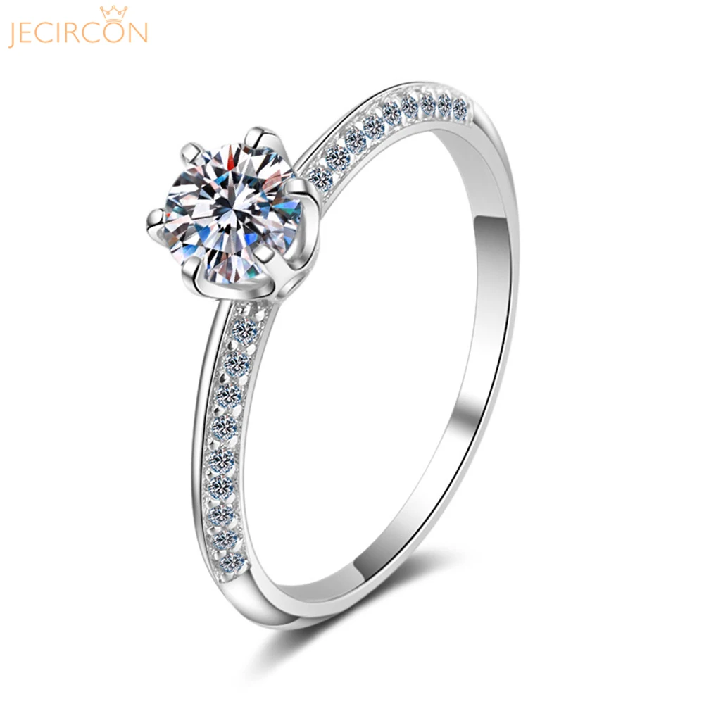 

JECIRCON 0.5 Carat Moissanite Ring for Women 6 Claw pt950 Gold Plated Simulation Diamond Engagement Band 925 Sterling Silver