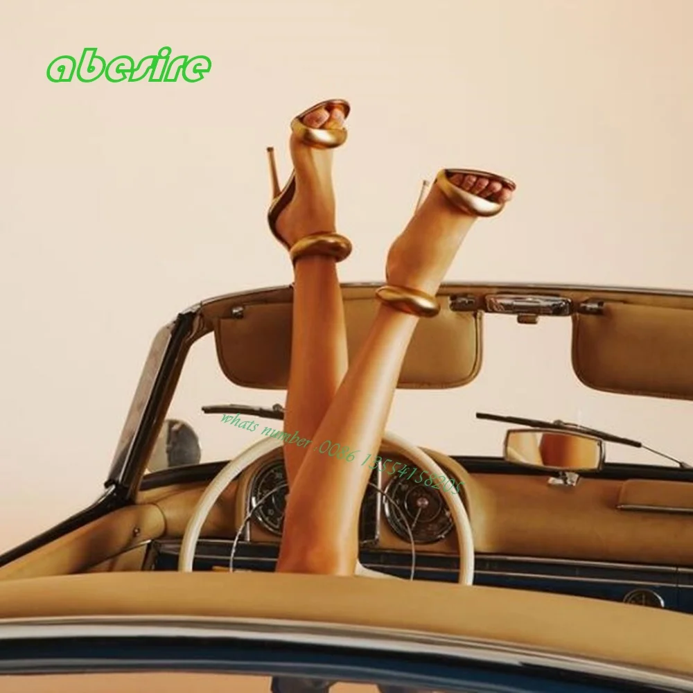 

Zip Ankle Strap Thin Heels Sandals Open Toe One Strap Solid Gold Party Wedding Shoes 2022 New Designer Luxury Women Shoes Sexy