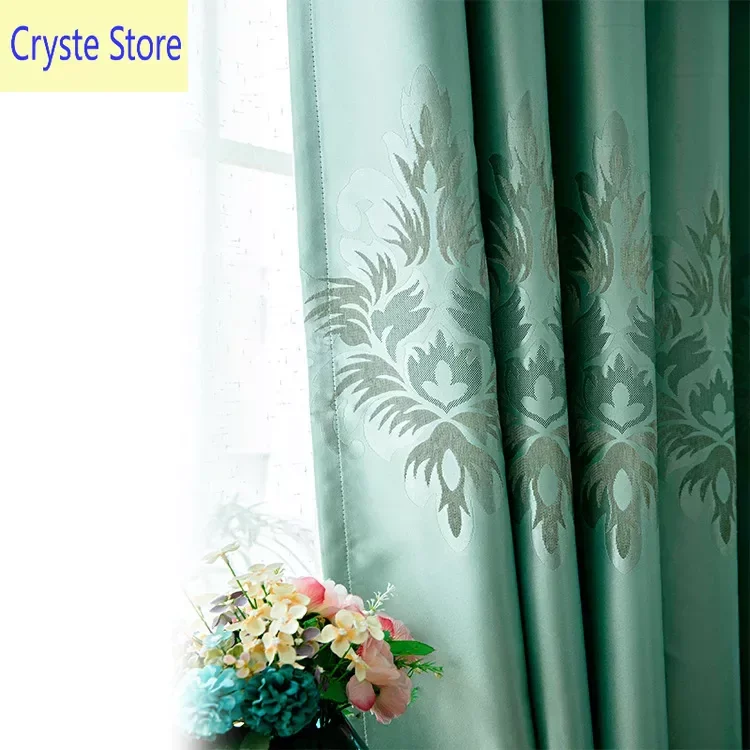 

2022 High Precision Jacquard Curtain Light Green European Finished Custom Shading Curtains for Living Dining Room Bedroom