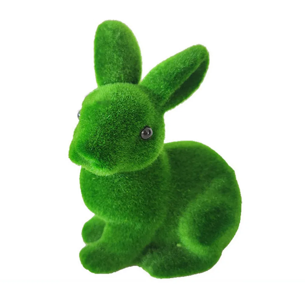 

Easter Bunny Ornament Realistic Green Simulated Moss Flocking Fuzzy 3D Home Decor Spring Easter Desktop Rabbit Decoration Toy