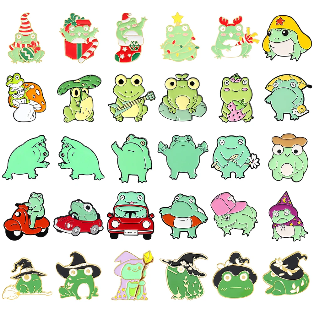 

Frog Brooch Strawberry Magic Halloween Wizard Hat Christmas Middle Finger Frog Clothing Accessories Backpack Brooch Lapel Pin