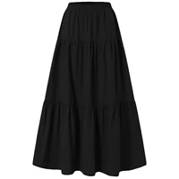 Women´s Casual Long Skirts, Solid Color Pleated Big Hem Elastic Waist Loose Fit Skirts, Simple Style Bottoms - Image 6