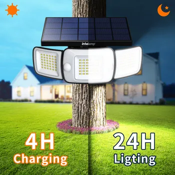 Intelamp Long Life Outdoor Solar Lights 6000mAh Battery With Two Motion Sensor Bright IP65 Wall Lamp For Garden Yard Path Garage 1