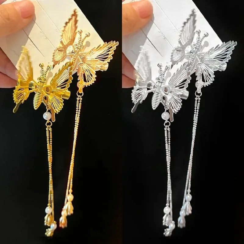 2 teile/satz Frauen Schmetterling Haarnadel Vintage Elegante Quaste Haar Clip Bewegen für Mädchen Pony Seite Clip Zittern Haarnadel Kopfschmuck