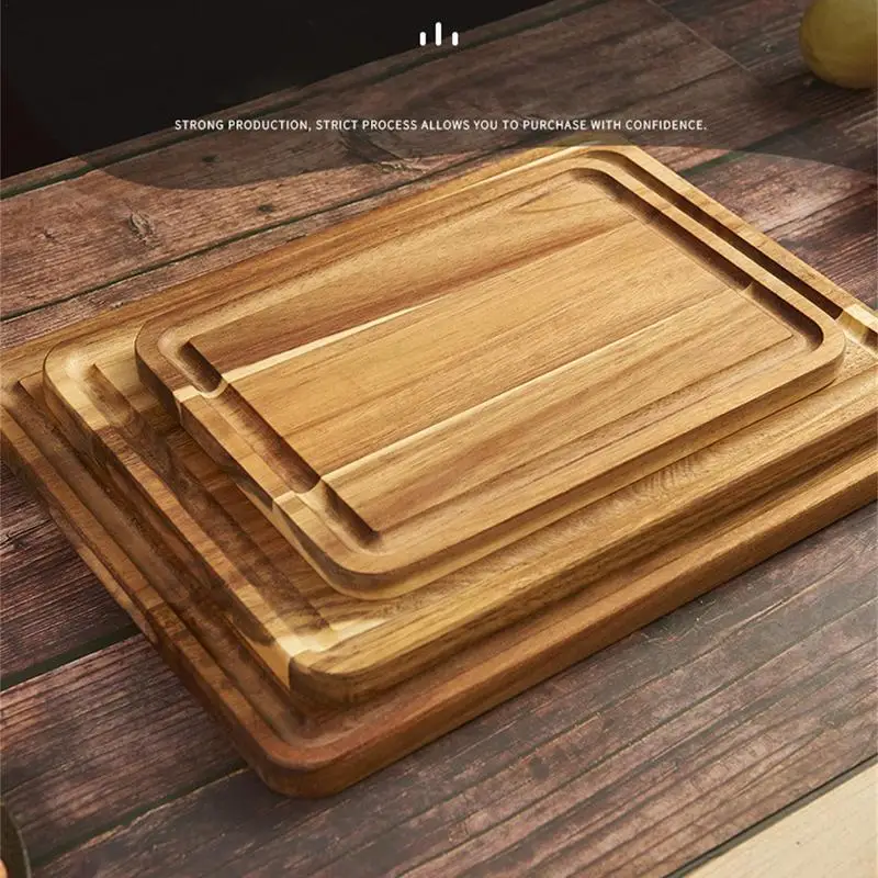 

Wooden Cutting Boards For Kitchen Organic Acacia Wood Chopping Surface With Drip Channels Meat Carving Block Cheese Platter