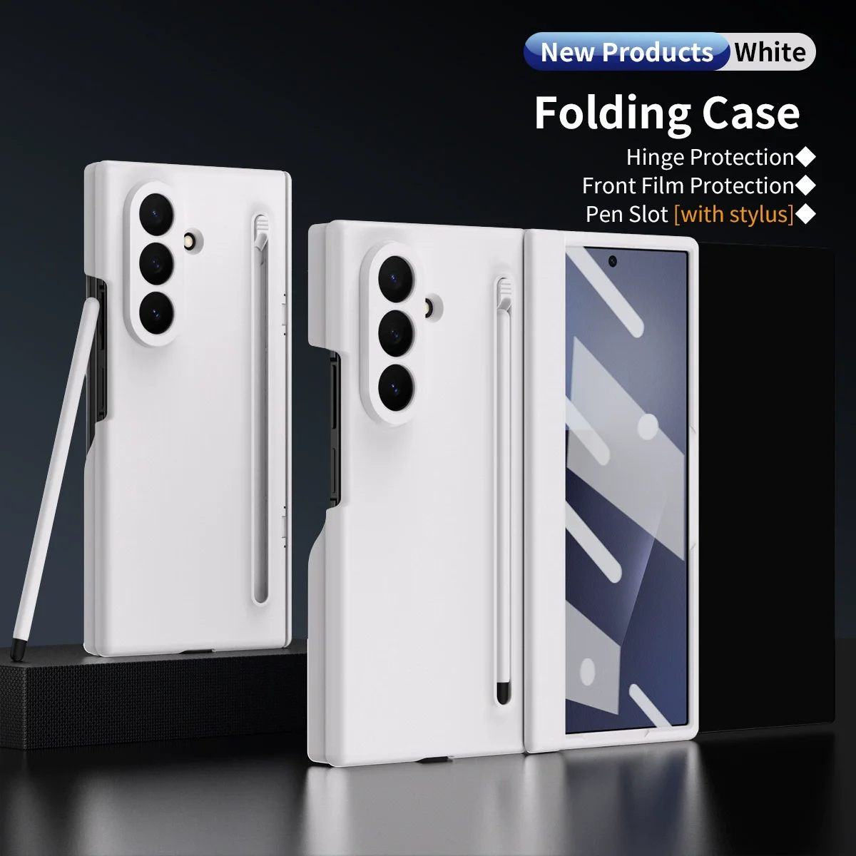 Deluxe TriFold Phone Case with Tempered Glass & Stylus Holder