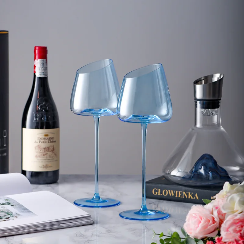 French Flamingo Red Wine Glasses Set Crystal Glass Goblet Creative Inclined Mouth Concave Bottom Champagne Wine Cup Glass Drinkware