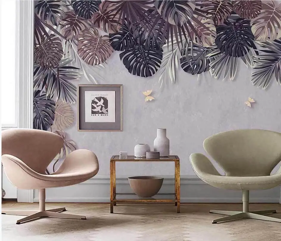 

Photo Wallpaper Mural Tropical Plant Leaves Floral Wall Art Hotel Decor Painting Papel De Parede 3d Wallpapers Contact Paper