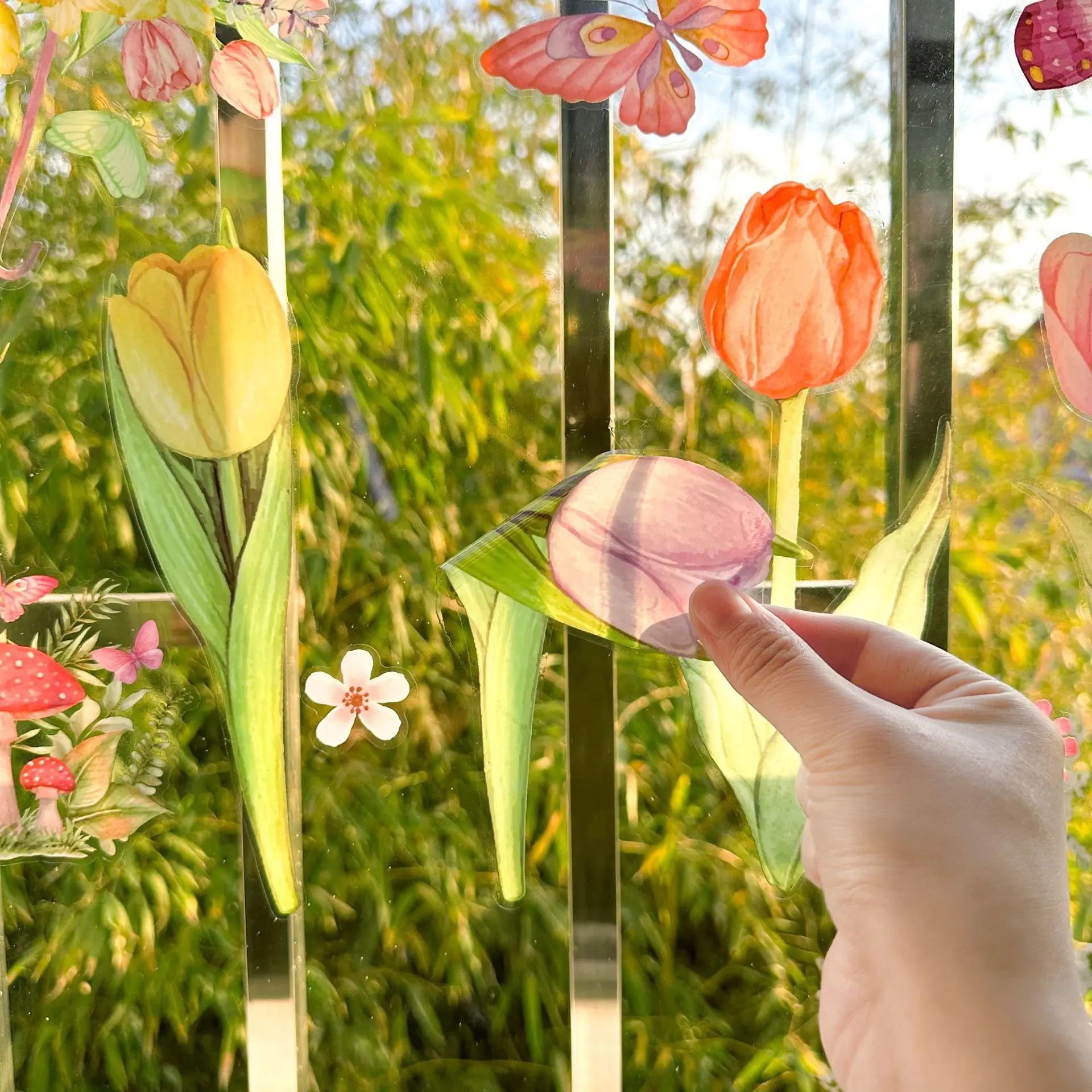 Spring Summer Window Cling Sticker Tulip Butterfly Flower Window Decal for Home Party Supplies Shop Glass Display Decor