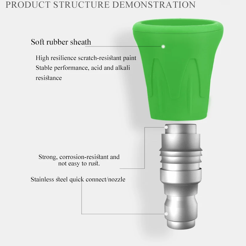 Car Wash Accessories Splash Proof  Stainless Steel Nozzle High Pressure Water Gun Nozzle Soft Rubber Sleeve Sector Nozzle 4