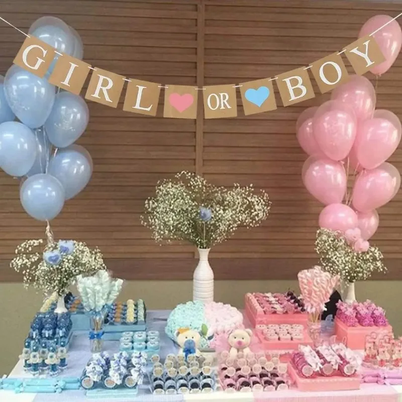 1Set Boy or Girl Kraft Paper Hanging Bunting Banner Gender Reveal Garland 1st Birthday Baby Shower Party Decorations party decorations birthday banner birthday streamers