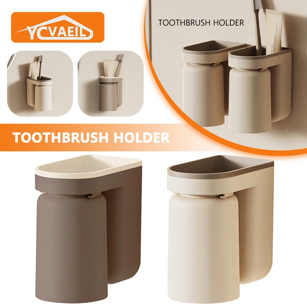Toothbrush Rack Punch-free Wall-mounted Mouthwash Cup Toothbrush Cup Couple Mouth Cup Set Bathroom Storage Box