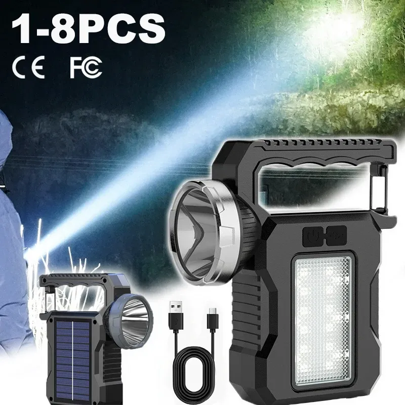 Solar Power LED Flashlight Rechargeable High Brightness Portable Light for Camping Work Emergency Solar Charging Torch