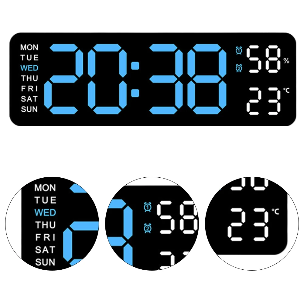 Digital Wall Clock with Temperature Date Week Display