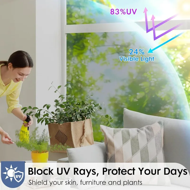 Silver Reflective Daytime Privacy Glass Film - Heat Control & Sun Blocking, Non-Adhesive Static Cling