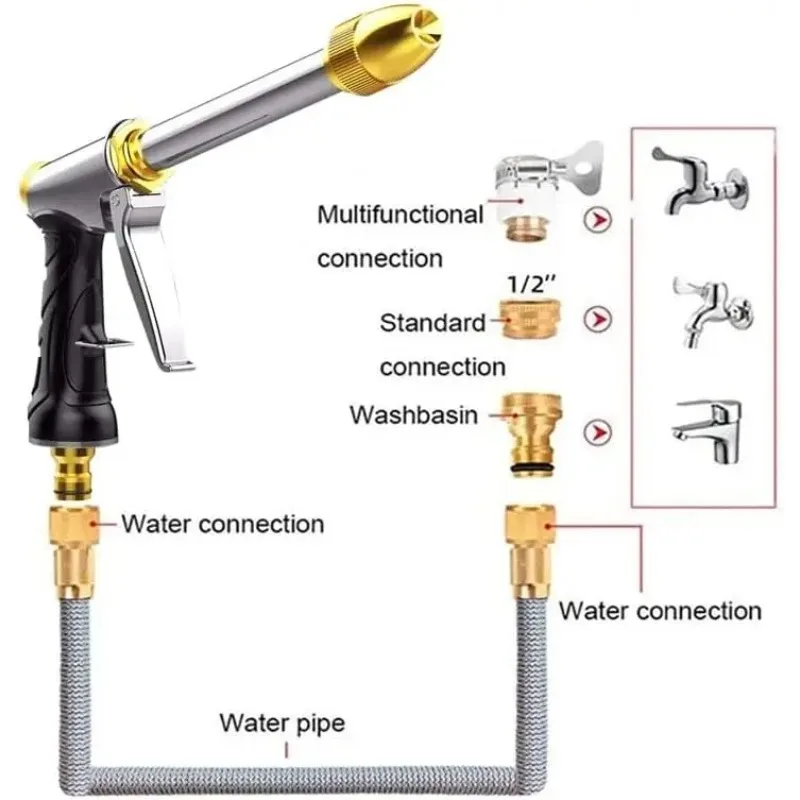 Car Wash Cleaning Machine with High-Pressure Water Gun, Garden Hose Nozzle, and Foam Spray Tool