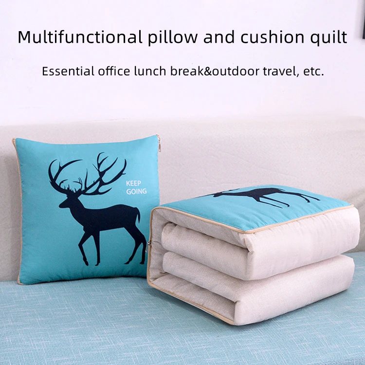 2 In 1 Pillow Travel Quilt Blanket Cartoon Thick Throw Pillow Portable Foldable Air Conditioner Cushion Blanket Car Sofa Office