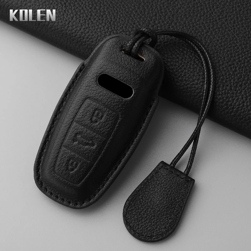 Premium Dermis Leather Car Key Case Cover - Luxurious Protective Keychain Accessory