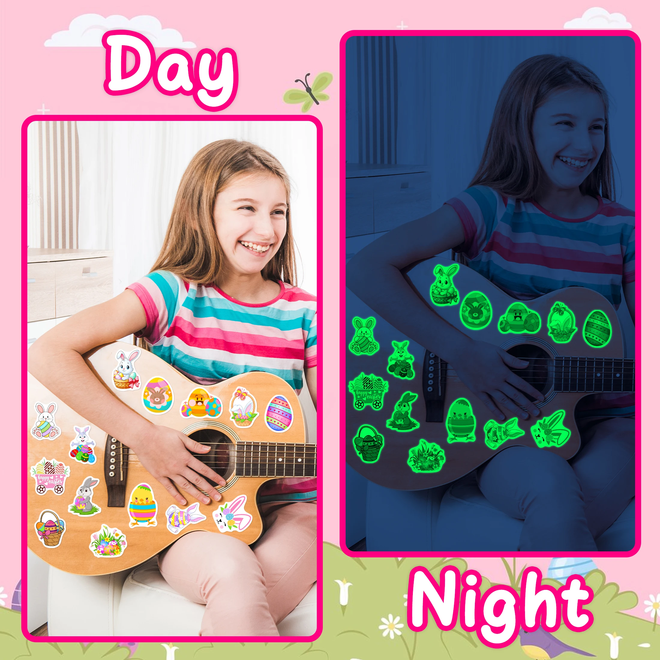 60개 야광 부활절 스티커, 물병용 부활절 달걀 원형 스티커, 방수 해피 부활절 휴일 파티용