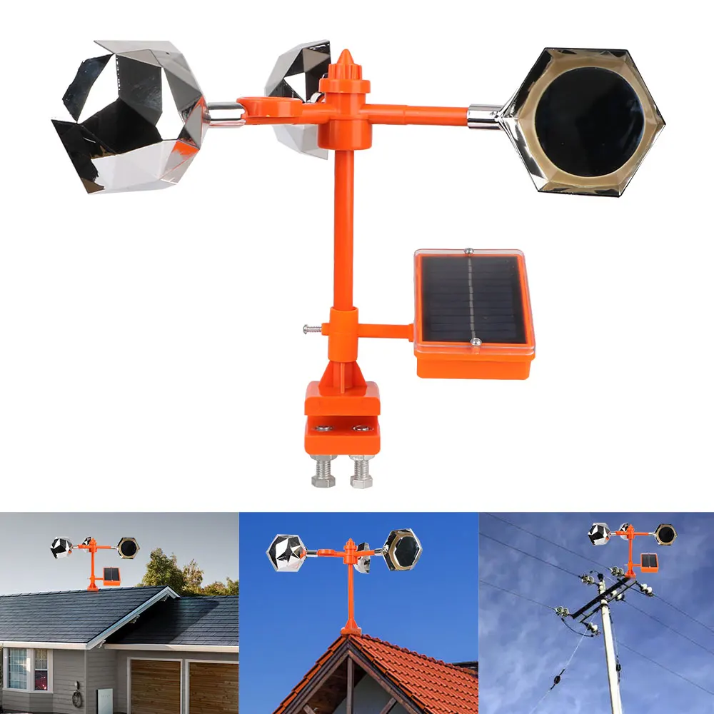 

Solar Reflective Bird Repeller 360° Voice Bird Repellent Wind Power Birds Repeller Driving Device for Outdoor Garden