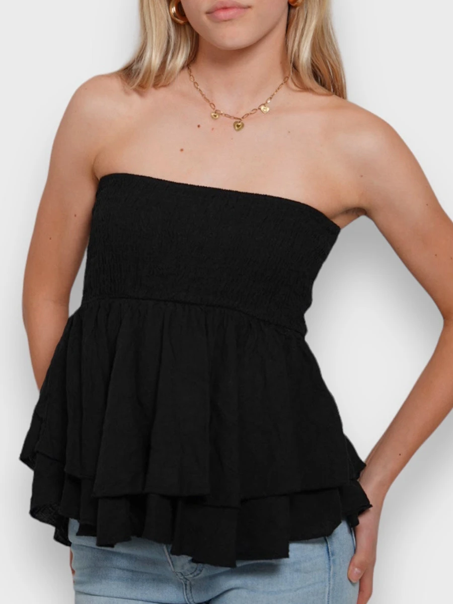 

Women's Y2k Strapless Tube Tops Off Shoulder Sleeveless Backless Layered Ruffle Babydoll Shirt For Party Club Streetwear