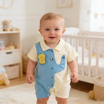 Elephant Lapel Baby Romper 1