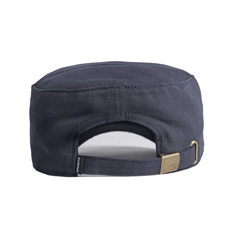 [Casual Military Hats For Men Cotton Flat Top Army Caps Women Solid Color Black Sun Hat Metal Tag Visor Curved Brim Adjustable - Image 5