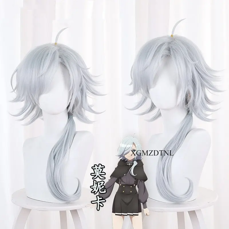 

Парик для косплея Моника из шпионской комнаты, длинный серебристый парик 50 см, термостойкие синтетические волосы, новый парик для косплея аниме на Хэллоуин, светлые парики + шапочка для парика